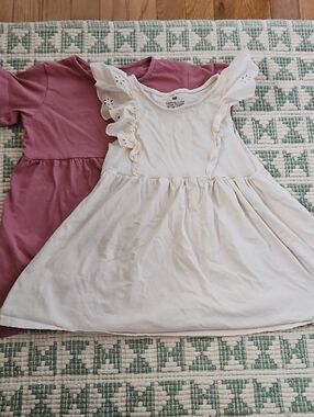 Free W Bundle H&M Cream Ruffle-Sleeve Cotton Dress with Mauve Dress, Stains